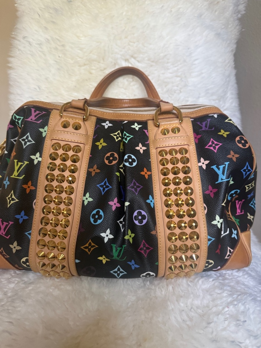 Louis Vuitton Black Multicolor Studded Travel Satchel